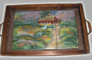Hand painted tiled tray